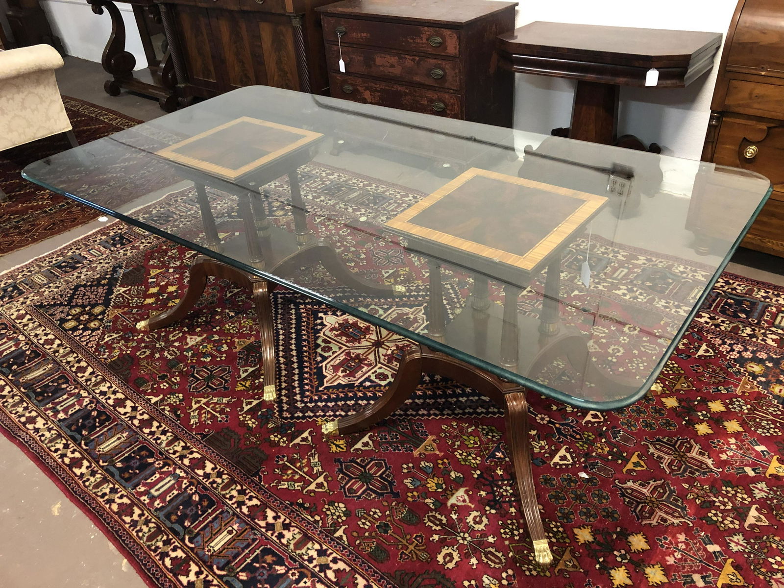 George III Style Mahogany Glass Top Dining Table (1 of 3)