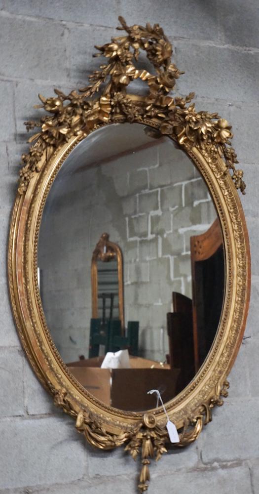 Continental Rococo Carved & Gilt Oval Mirror (1 of 3)