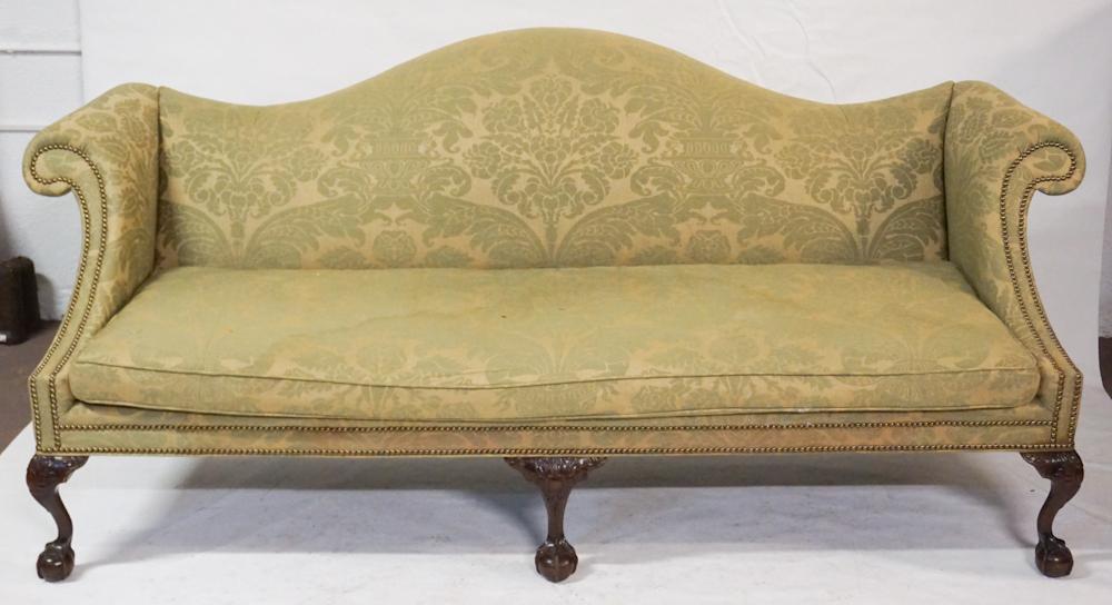 Chippendale Style Carved Mahogany Camel Back Sofa (1 of 5)