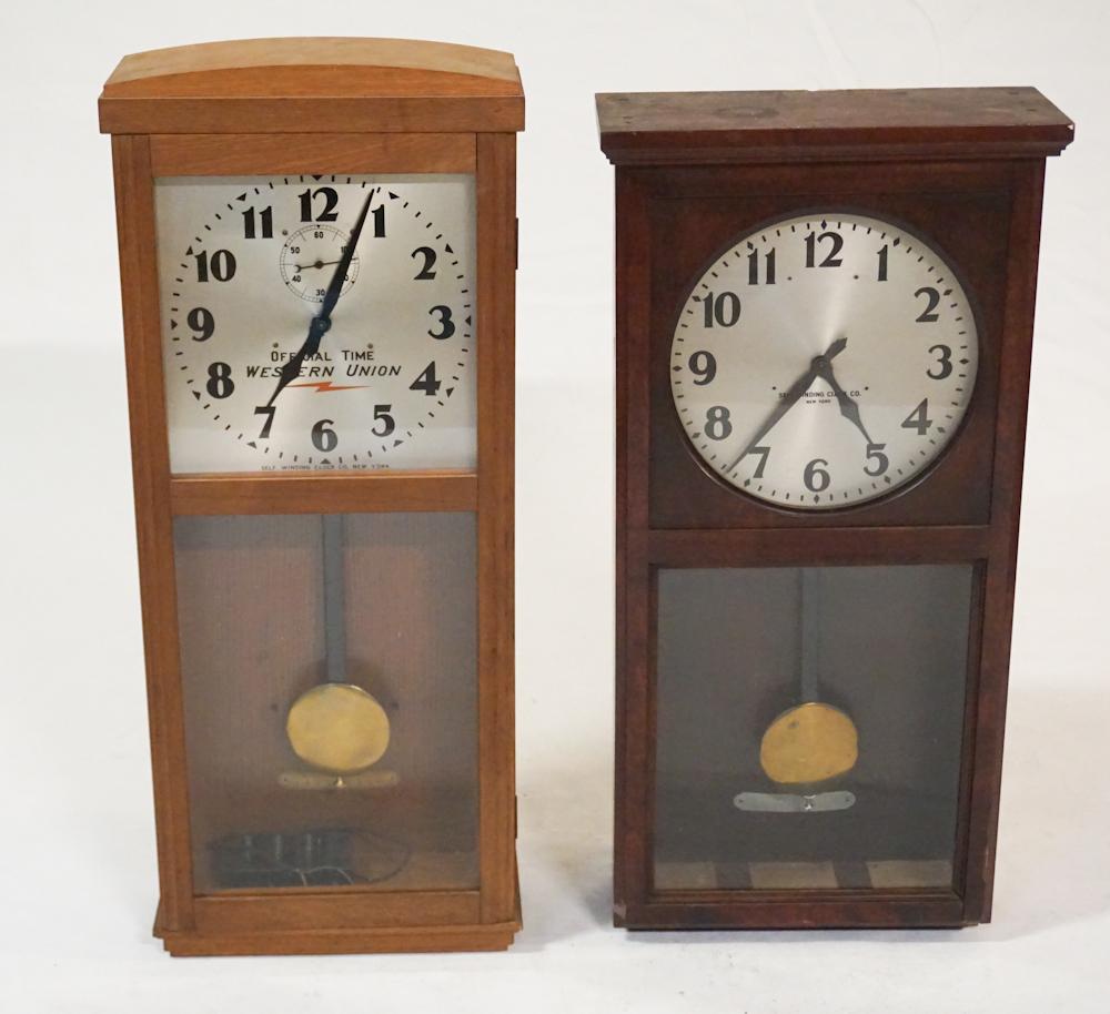 Two Antique Wall Clocks Self Winding Clock Company (1 of 3)