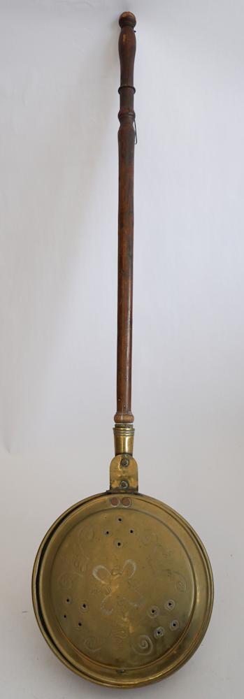 Antique Chased Brass and Turned Wood Bed Warmer (1 of 2)