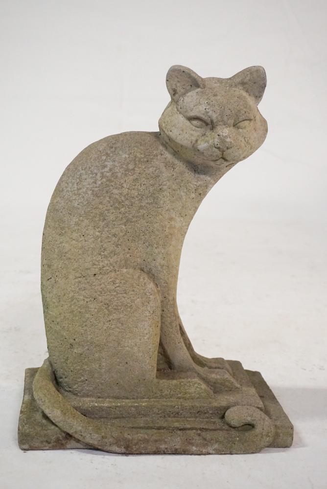 Charming Art Deco Cast Stone Lifesize Seated Cat (1 of 3)