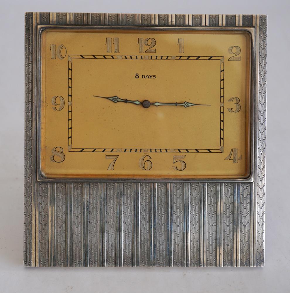 Handsome French Silver Art Deco Desk Clock (1 of 4)