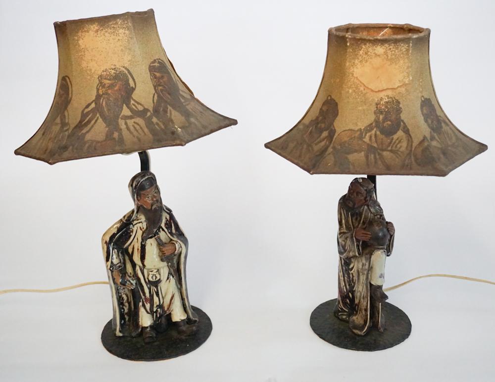 Pair Vintage Japanese Pottery Mud Warrior Lamps (1 of 3)