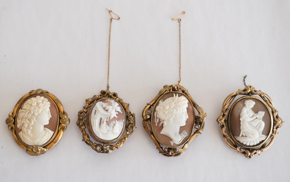 Four Antique Victorian Carved Shell Cameo Brooches (1 of 1)