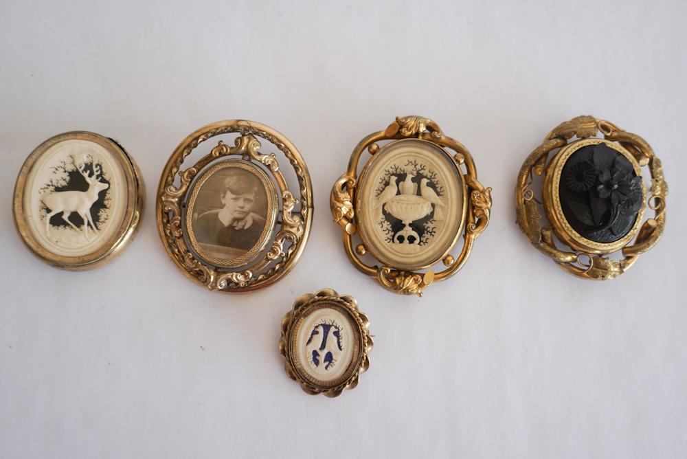 Collection Victorian Carved Mourning Brooches (1 of 2)