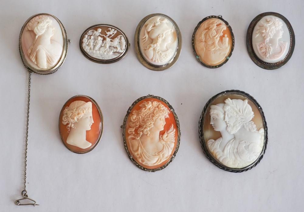 8 Antique Victorian Sterling Shell Cameo Brooches (1 of 1)