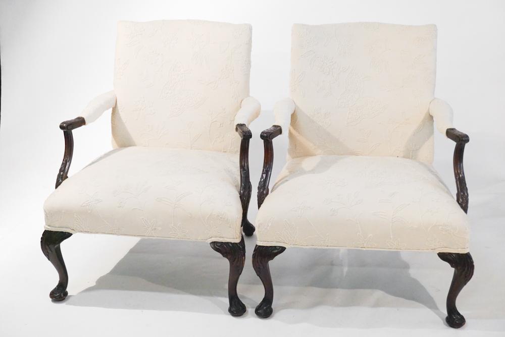 Pair George III Style Upholstered Easy Chairs (1 of 3)