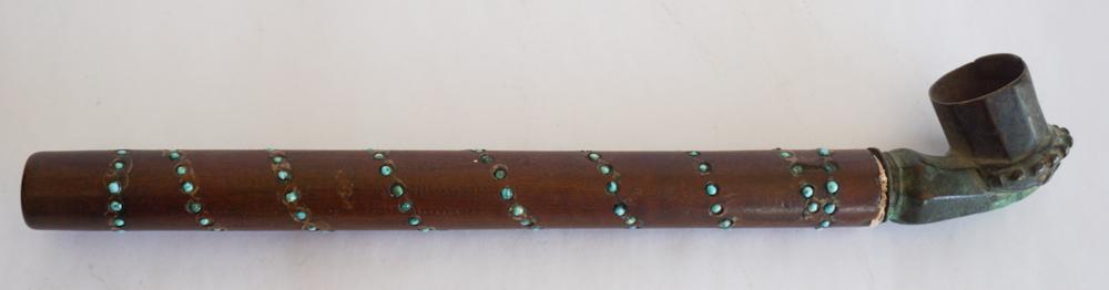 Interesting Antique Bronze Wood & Turquoise Pipe (1 of 2)