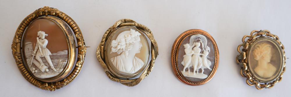 4 Victorian Carved Shell Mourning Cameo Brooches (1 of 1)