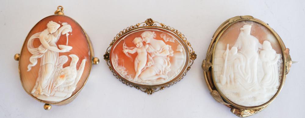 3 Antique Victorian Carved Shell Cameo Brooches (1 of 1)
