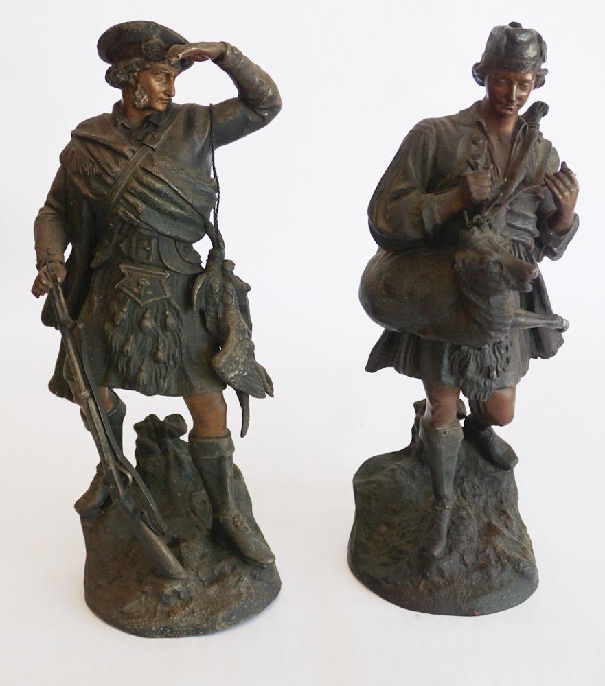 Pair Antique German Spelter Figures of Hunters (1 of 2)