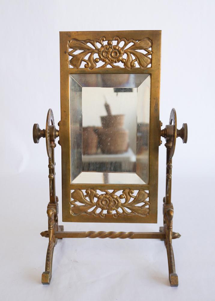 Antique Brass Art Nouveau Brass Table Mirror (1 of 3)