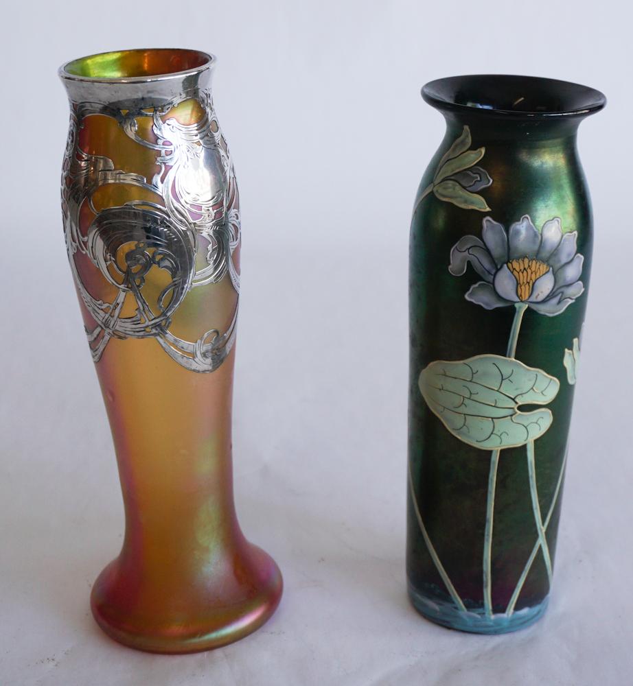 Two Antique Art Nouveau Decorated Art Glass Vases (1 of 3)