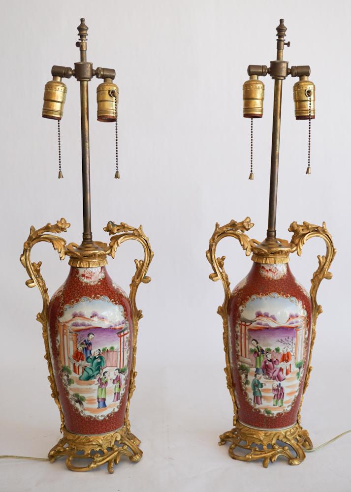 Chinese Export Style Porcelain & Gilt Ormolu Lamps (1 of 6)