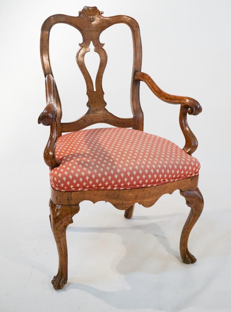 Continental Queen Anne Carved Fruitwood Armchair (1 of 4)