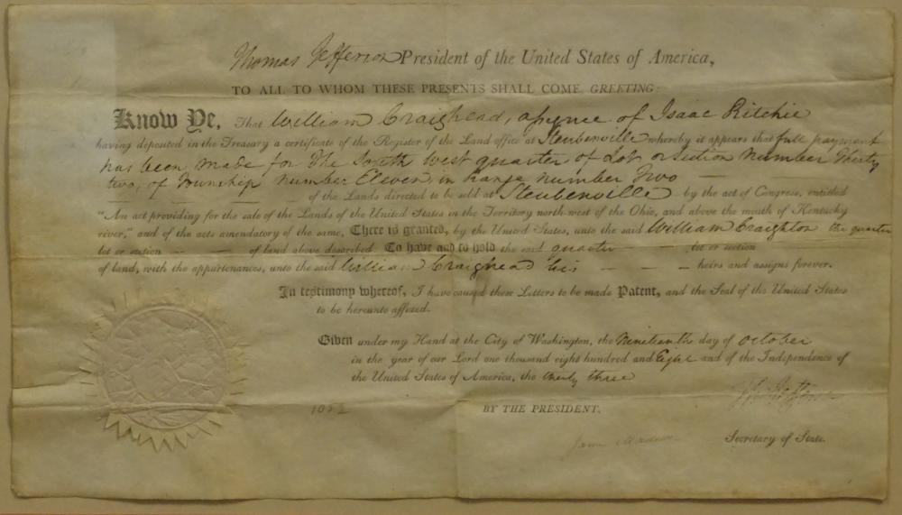 Thomas Jefferson & James Madison Signed Land Grant (1 of 4)