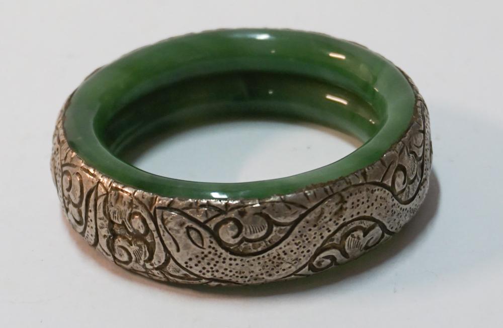 Antique Chinese Jade & Silver Bracelet (1 of 2)
