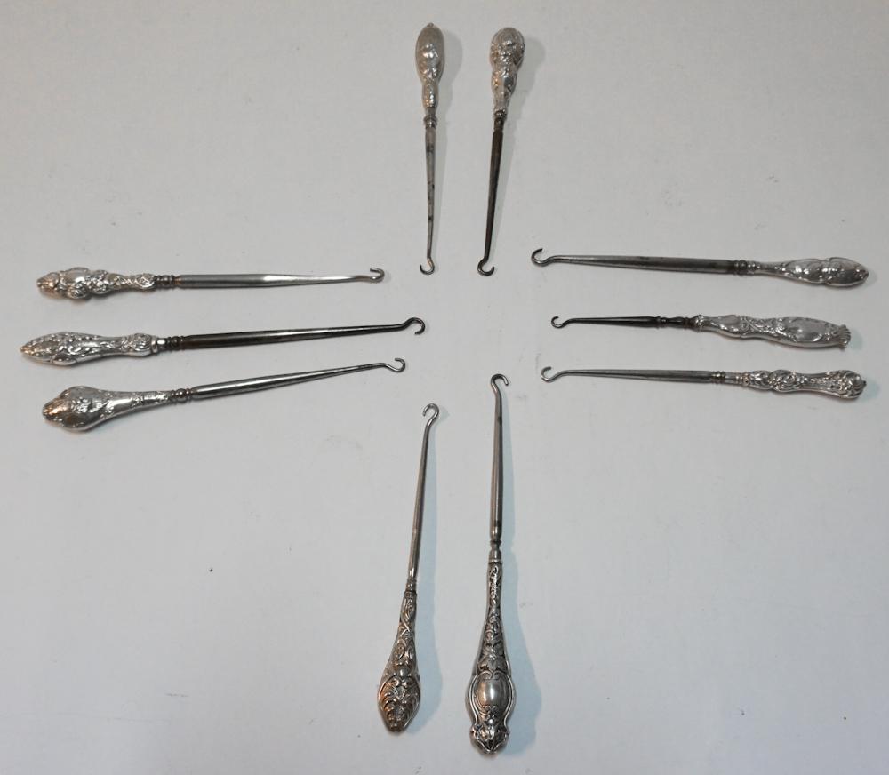 Ten Antique Sterling Silver Handled Button Hooks (1 of 2)