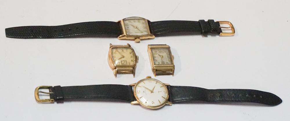 Four Vintage Mens Hamilton Wrist Watches: Mid 20th century. Each in good overall condition.