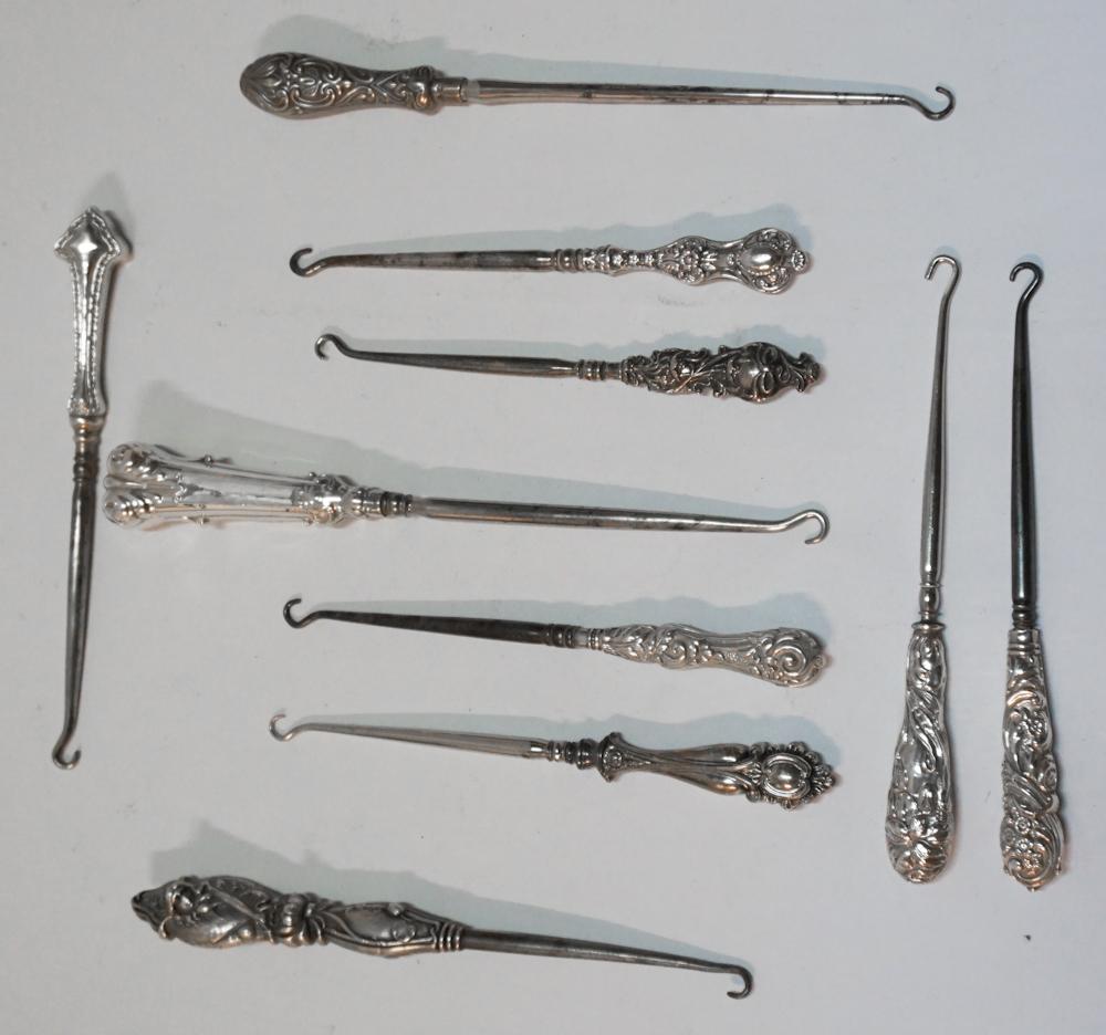 Ten Antique Sterling Silver Handled Button Hooks (1 of 2)
