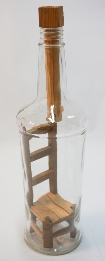 Folk Art Glass & Carved Wood Chair in a Bottle (1 of 3)