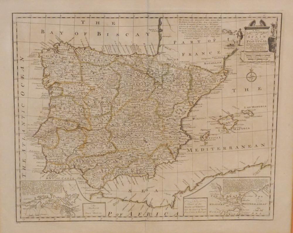 18th C Engraved Map Spain Portugal by Eman Bowen (1 of 2)