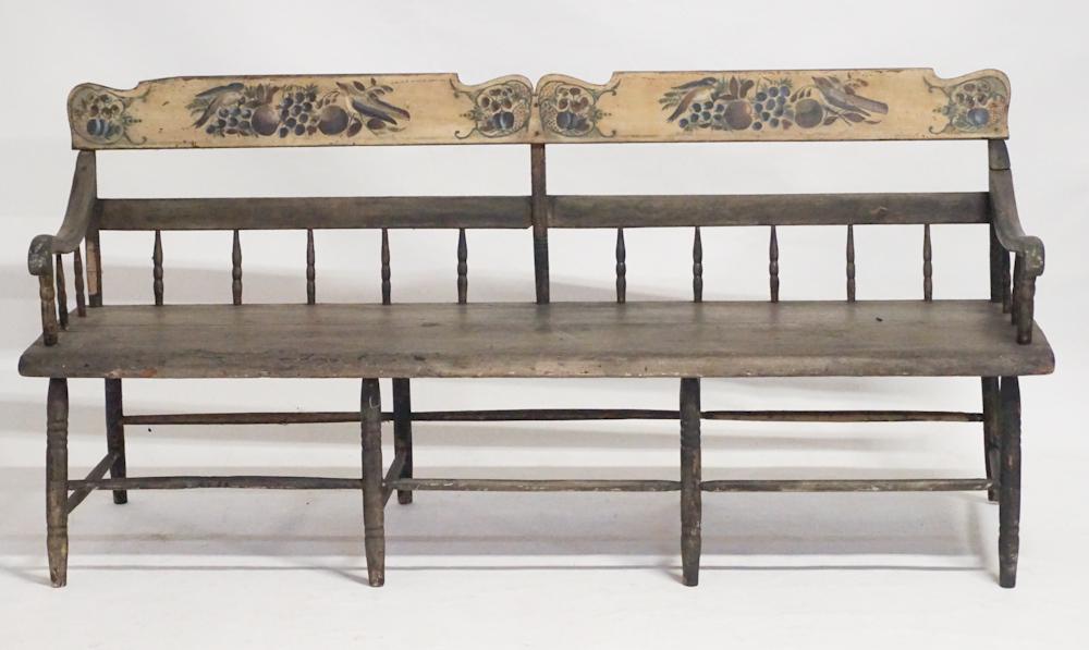 American Sheraton Paint Decorated Windsor Bench (1 of 1)