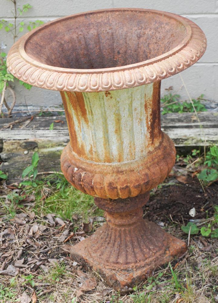Large Antique Cast Iron Garden Urn (1 of 3)