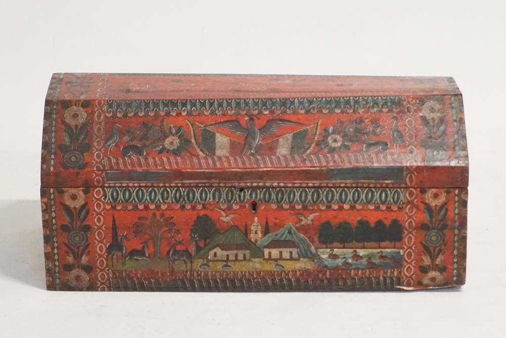 Antique Painted Decorated Locking Travel Trunk (1 of 4)