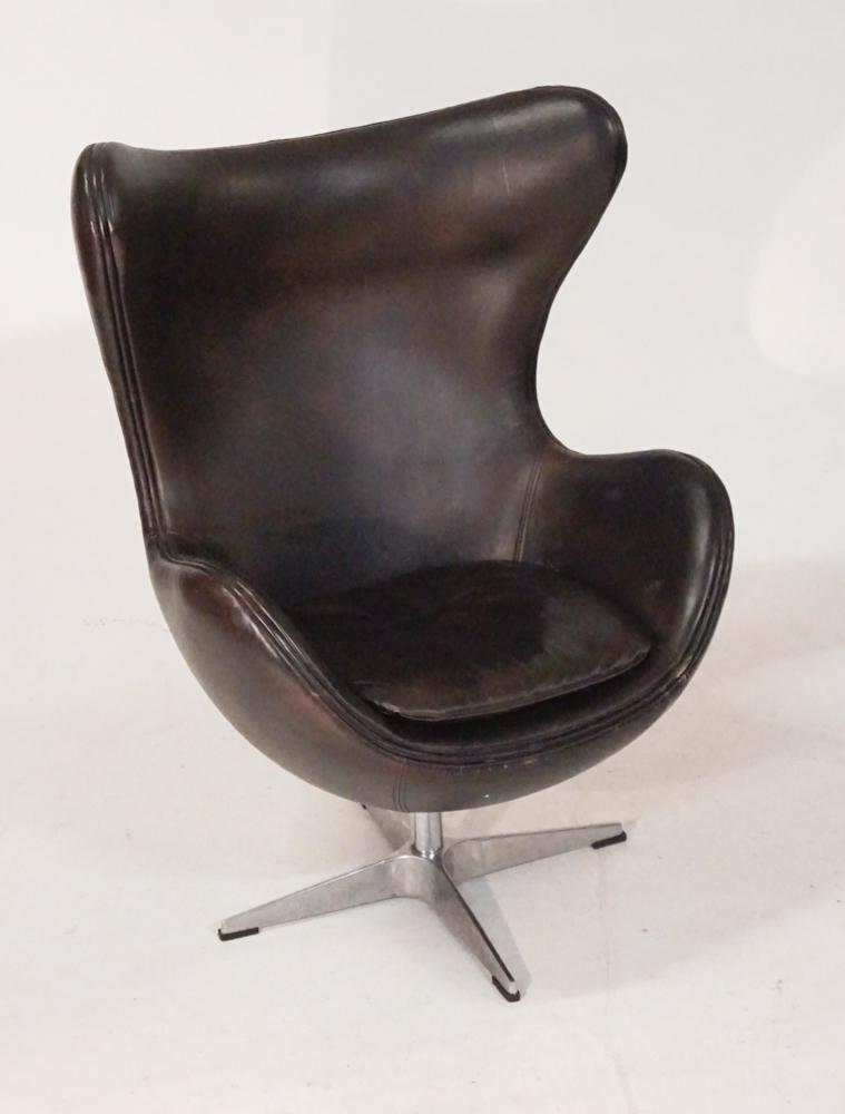 Mid Century Style Leather Swivel Egg Chair (1 of 2)