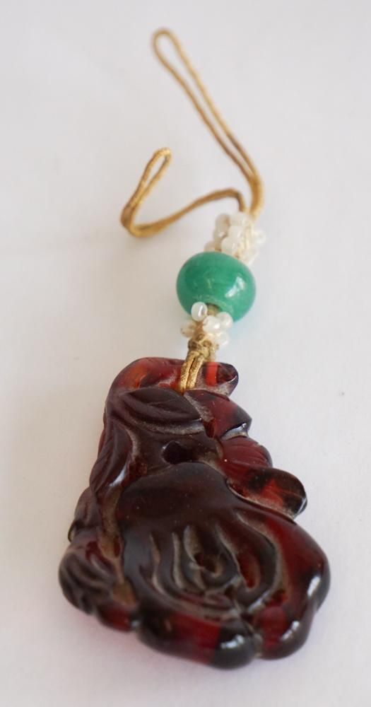 Antique Chinese Carved Amber Pendant (1 of 4)