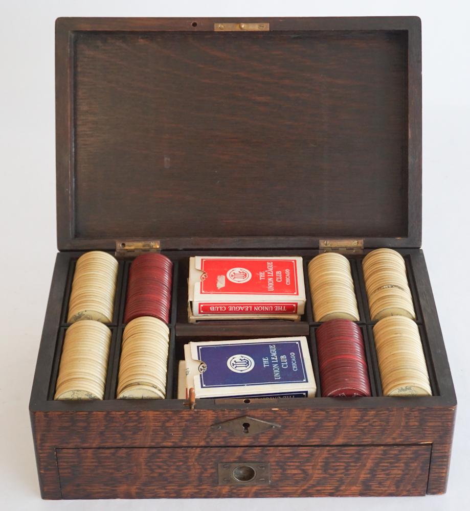 Antique English Oak Poker Cased Gaming Box (1 of 3)