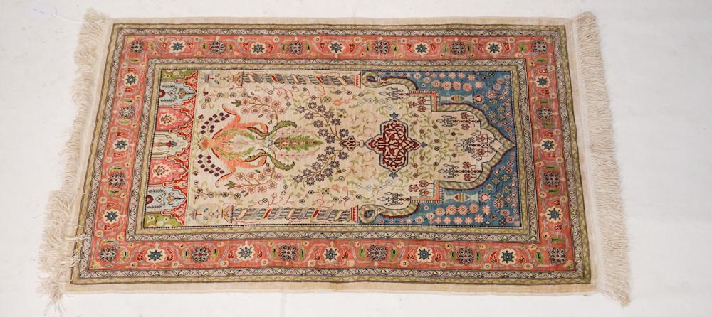 Very Fine and Tight Vintage Oriental Silk Carpet (1 of 3)