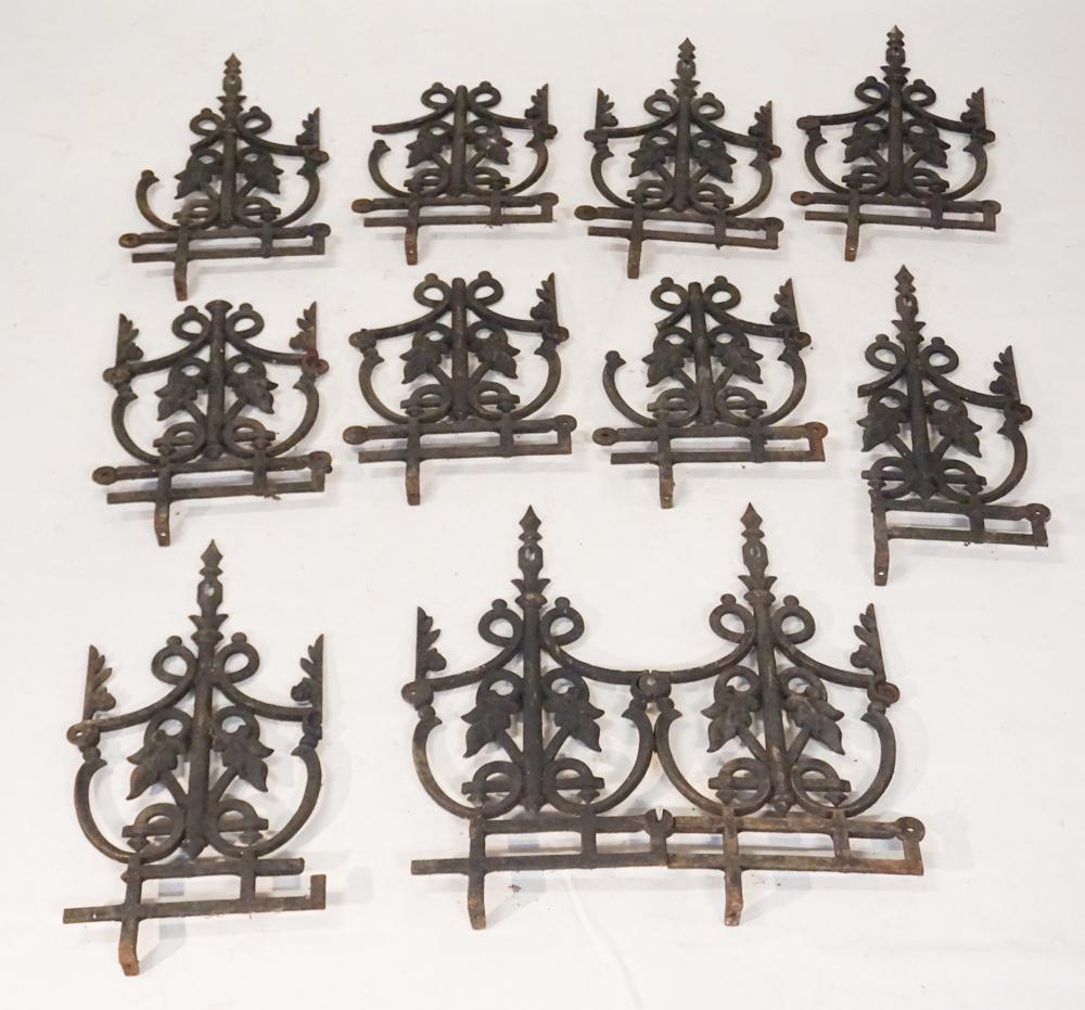 Fine Antique Cast Iron Valance or Garden Surround: 19th century. Group including ten matching segments. The pieces would have likely been used as valence or iron trim at the edge of a porch walk or window. Likely used in Charleston, South Carolina. Ea