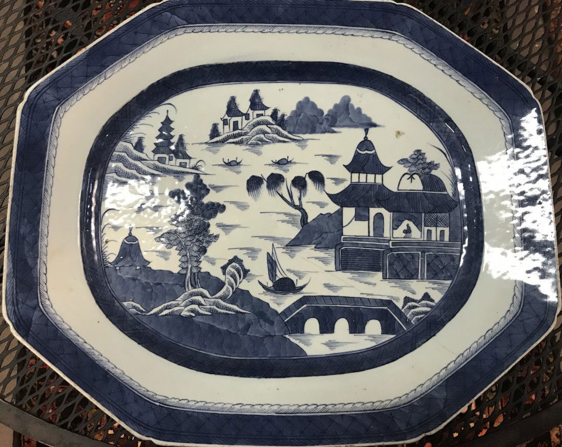 Antique Chinese Export Canton Blue & White Platter (1 of 5)