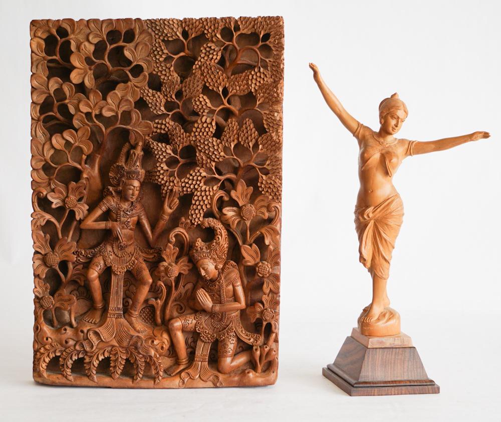 Two Vintage Oriental Carved Wood Figures (1 of 2)