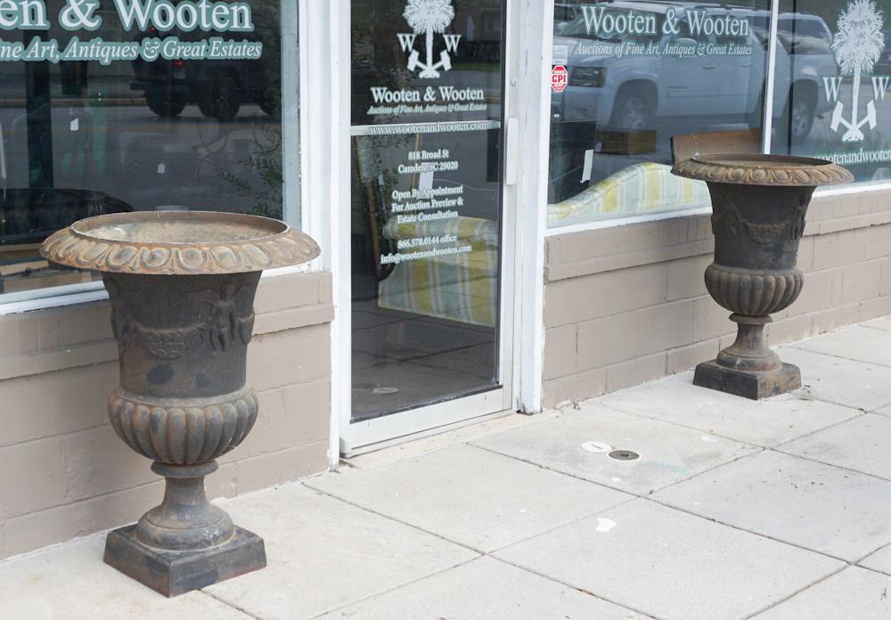 Pair Antique Classical Style Cast Iron Garden Urns (1 of 4)
