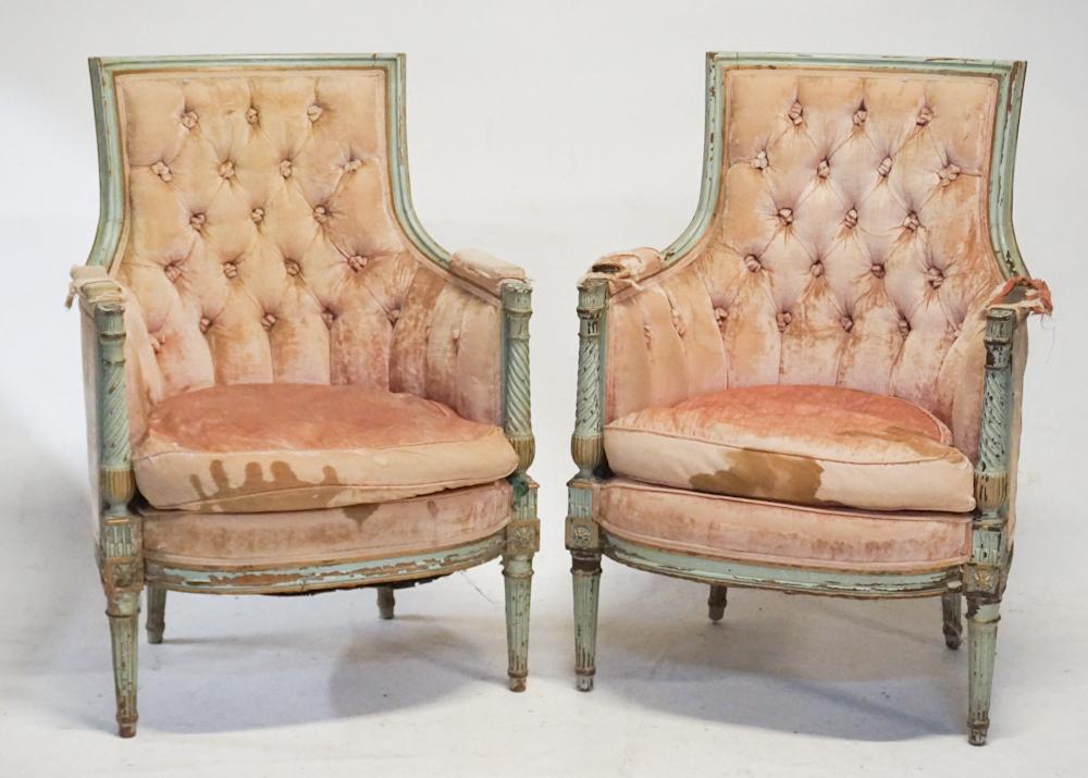 Good Pair French Carved & Polychrome Easy Chairs (1 of 4)