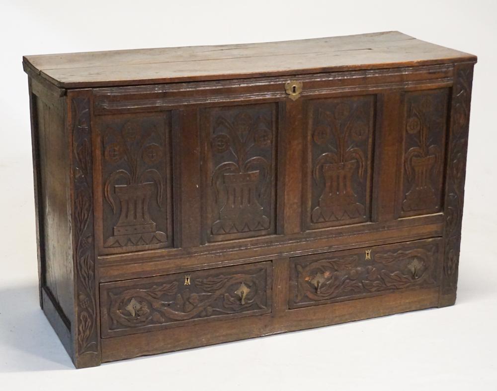 British Jacobean Carved Oak Blanket Box (1 of 7)