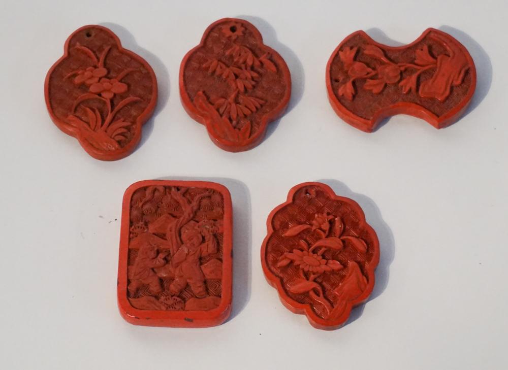 Antique Chinese Cinnabar Plaques & Pendants (1 of 6)