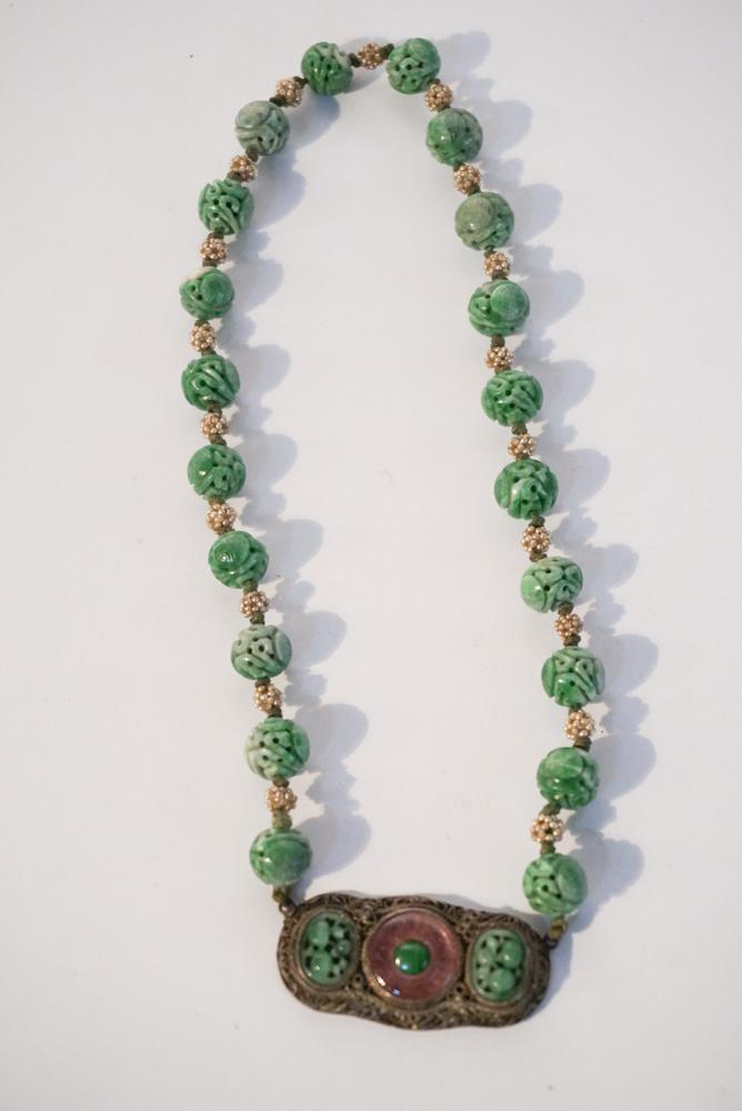 Antique Chinese Carved Jade & Silver Necklace (1 of 12)