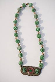 Antique Chinese Carved Jade & Silver Necklace (1 of 12)