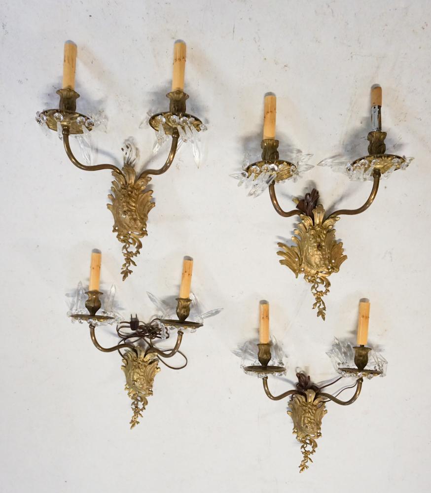 Set Antique Rococo Style Gilt Brass Wall Sconces (1 of 2)