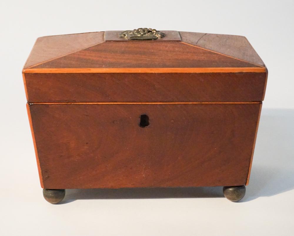 British Regency Inlaid Mahogany Tea Caddy (1 of 3)