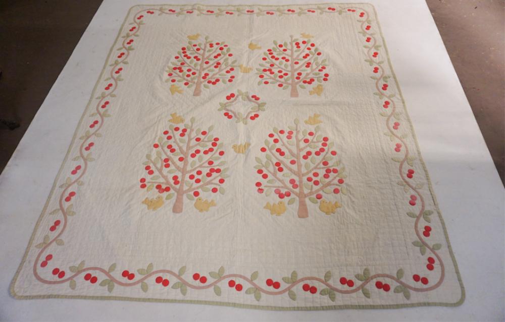 Antique Hand Stitched Pictorial Bird Tree Quilt (1 of 4)