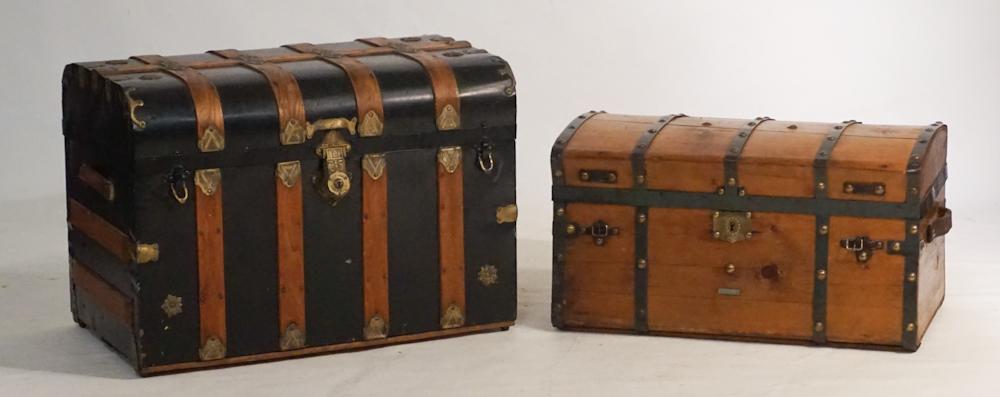 Two Antique Bound Wood Steamer or Wagon Trunks (1 of 3)