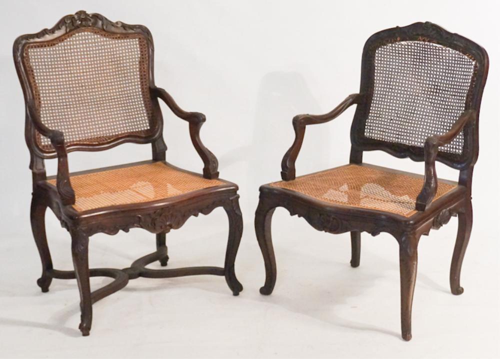 Pair French Carved Walnut Open Arm Chairs (1 of 4)