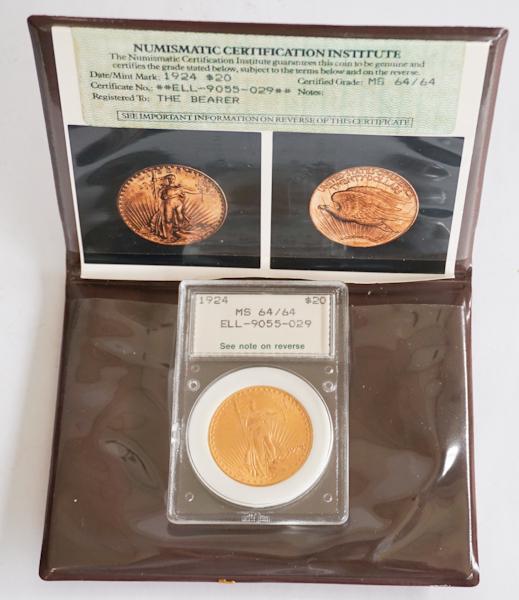Fine United States MS 64 Grade 1924 Gold $20 Coin (1 of 2)
