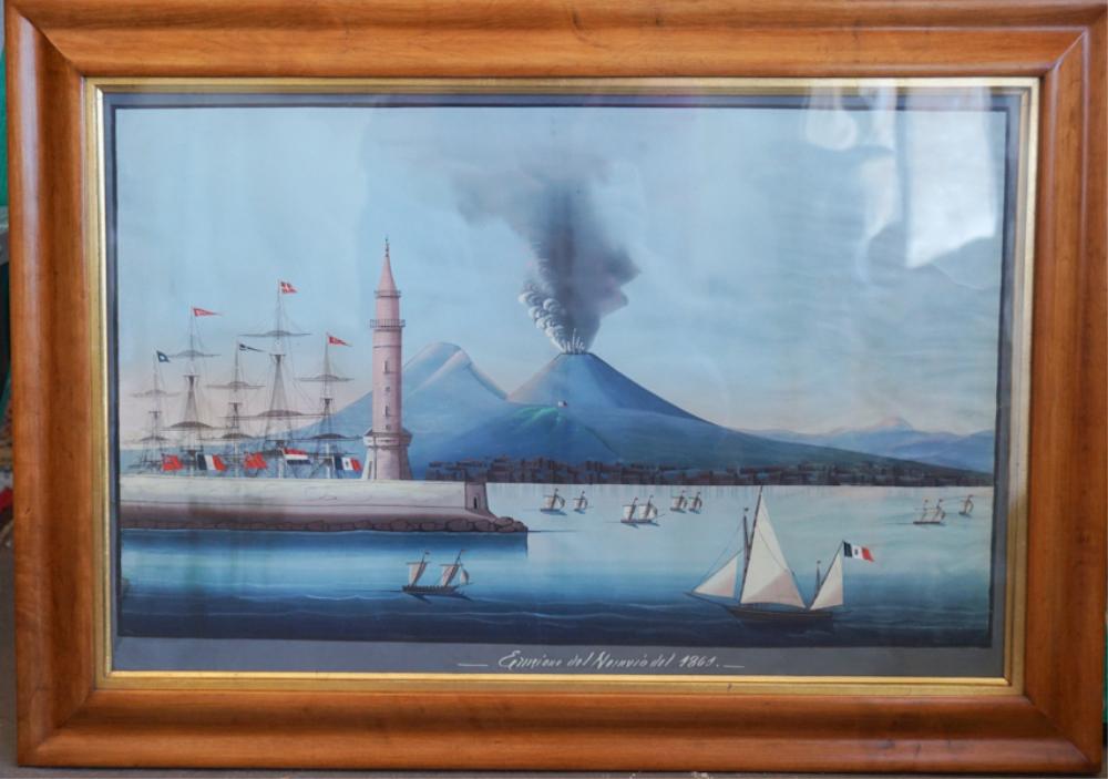 Neapolitan School Guache of Vesuvius Erupting (1 of 3)